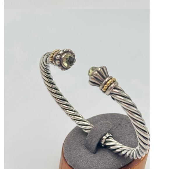 Samuel Benham SB Sterling Silver 14k Gold Citrine Hinged Cable Cuff Bracelet - Picture 2 of 9